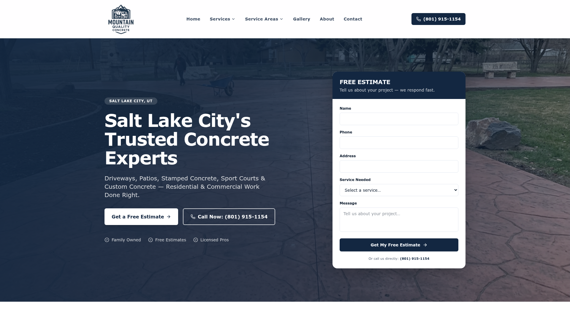 Mountain Quality Concrete website screenshot